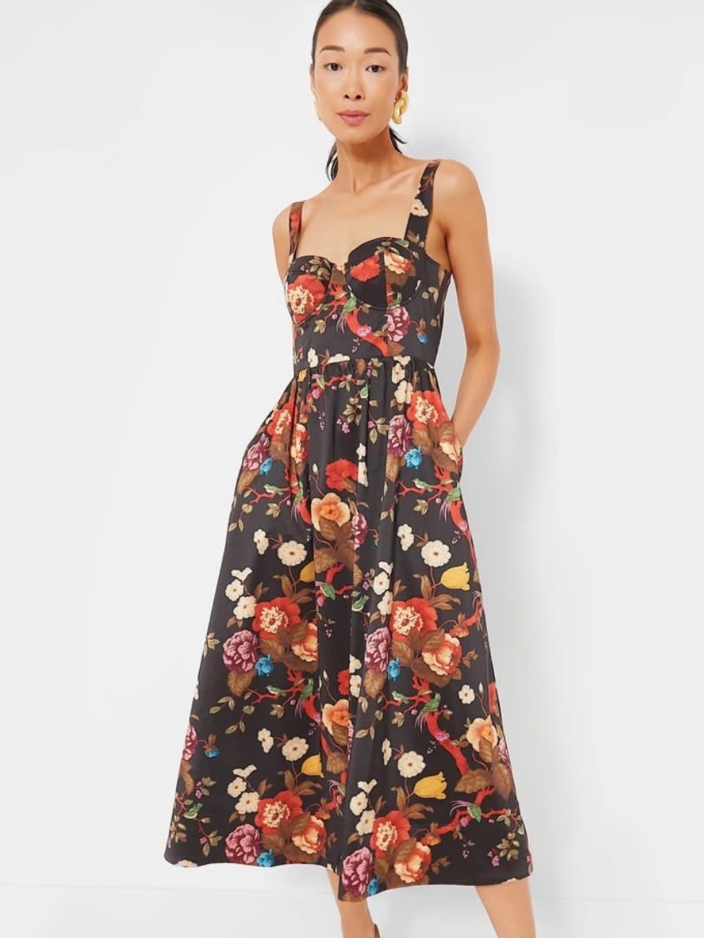 Tuckernuck Floral Midi Dress in Dark Brown